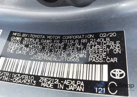 2020 Toyota Corolla Le from USA, damaged, VIN JTDEPRAE6LJ110565